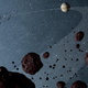 An illustration of the Trojan asteroids around Jupiter.